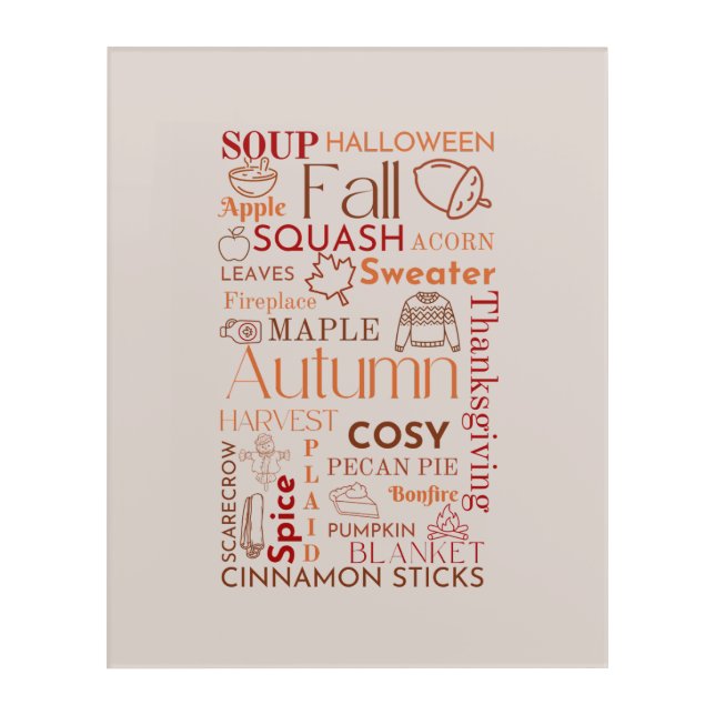 Warm Esthetic Autumn Words Acrylic Print (Front)