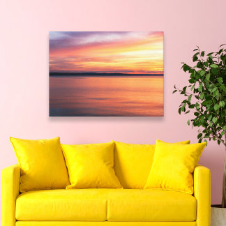 Warm Evening Sunset Over Lake Horizon Photography Canvas Print