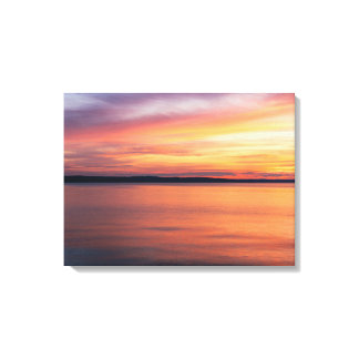 Warm Evening Sunset Over Lake Horizon Photography Canvas Print