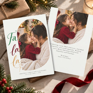 Warm Fa La La Christmas 3 Color Script Two Photo Holiday Card