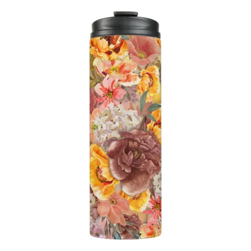 Warm Fall Autumn Orange Watercolor Floral  Thermal Tumbler