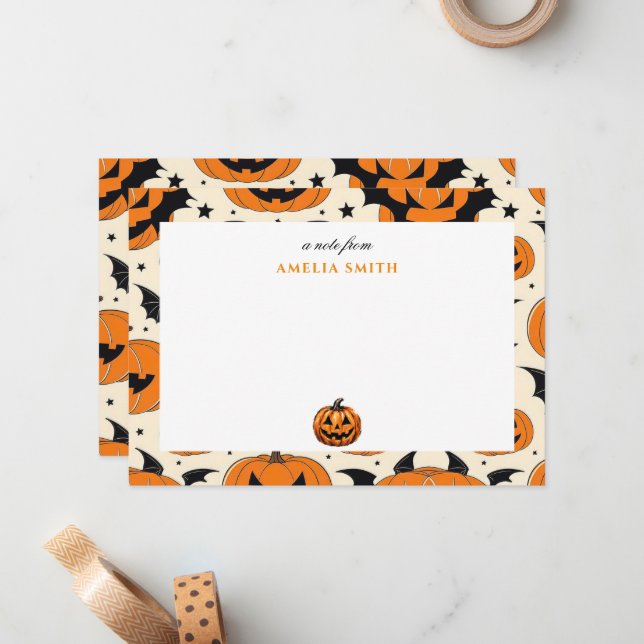 Warm Fall Autumn pumpkin Halloween Party Note Card (Front/Back In Situ)