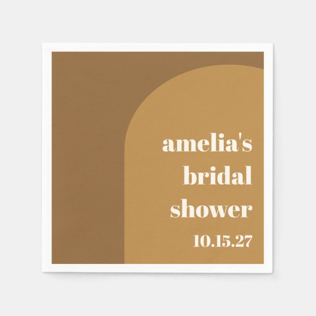 Warm Fall Brown Arch Custom Retro Bridal Shower Napkins (Front)