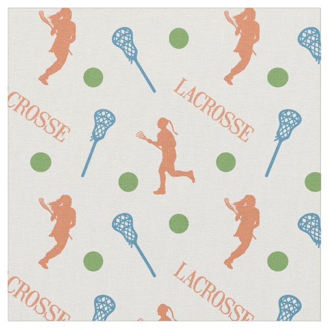 Warm Fall Colors Female Lacrosse Player Pattern Fabric (Close Up)