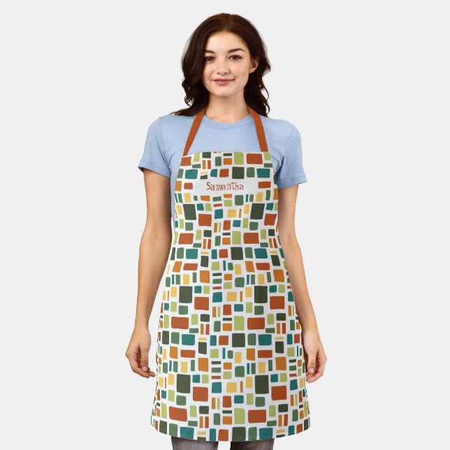 Warm Fall Colors Wonky Squares & Rectangles Apron (Worn)