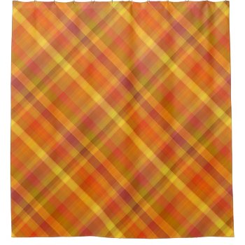 Warm Fall Orange Plaid Pattern Shower Curtain by mariannegilliand at Zazzle