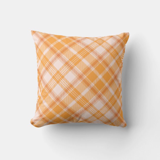 Warm Fall Squash Diagonal Fall Plaid Throw Pillow (Front)