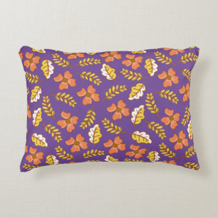 Warm Falling Autumn Leaves with Flowers Accent Pillow
