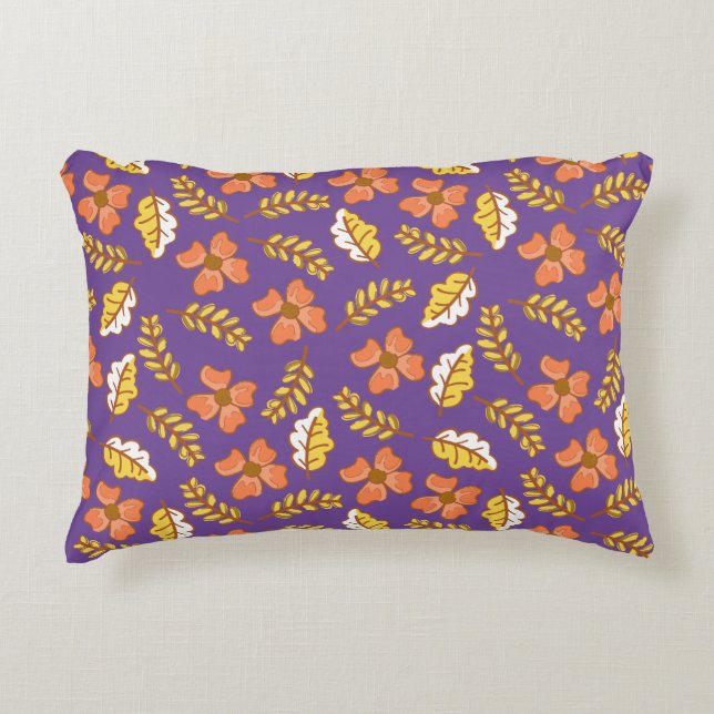 Warm Falling Autumn Leaves with Flowers Accent Pillow (Front)