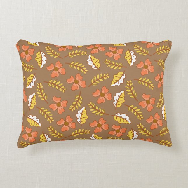 Warm Falling Autumn Leaves with Flowers Accent Pillow (Front)