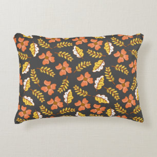 Warm Falling Autumn Leaves with Flowers Accent Pillow