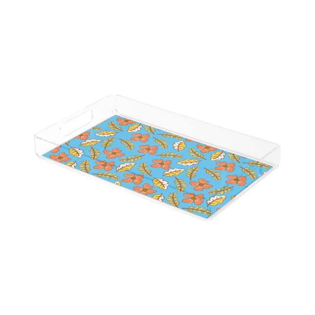 Warm Falling Autumn Leaves with Flowers Acrylic Tray (Angled)