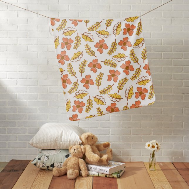 Warm Falling Autumn Leaves with Flowers Baby Blanket (In Situ)