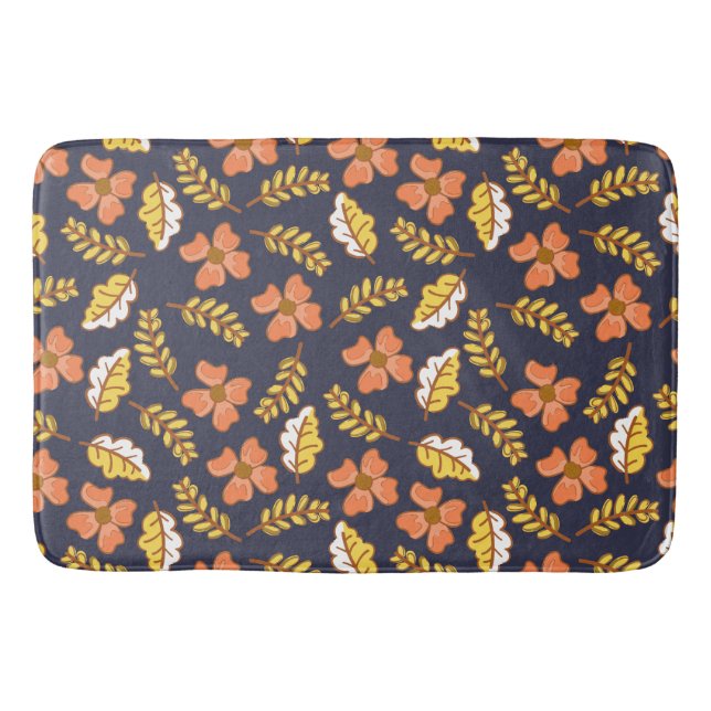 Warm Falling Autumn Leaves with Flowers Bath Mat (Front)