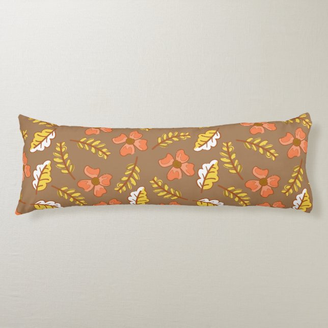 Warm Falling Autumn Leaves with Flowers Body Pillow (Front)
