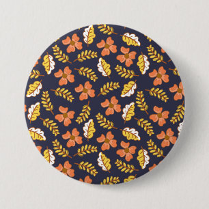 Warm Falling Autumn Leaves with Flowers Button