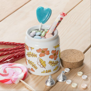 Warm Falling Autumn Leaves with Flowers Candy Jar