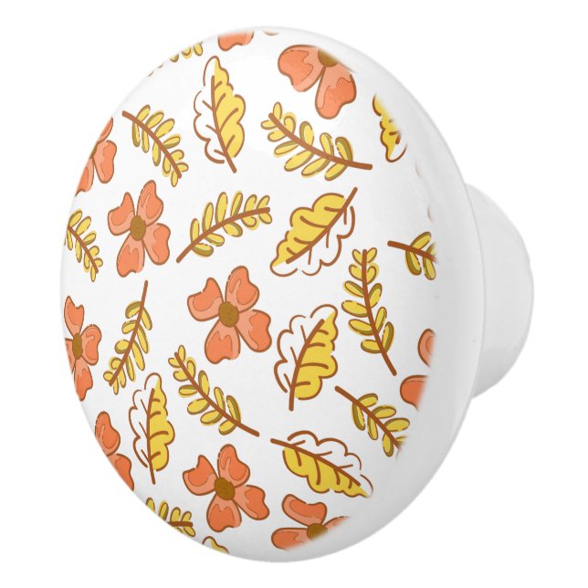 Warm Falling Autumn Leaves with Flowers Ceramic Knob (Right)