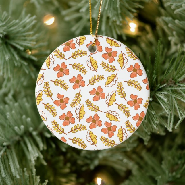 Warm Falling Autumn Leaves with Flowers Ceramic Ornament (Tree)