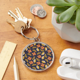 Warm Falling Autumn Leaves with Flowers Keychain