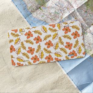 Warm Falling Autumn Leaves with Flowers License Plate