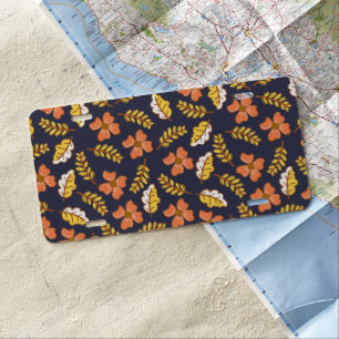 Warm Falling Autumn Leaves with Flowers License Plate
