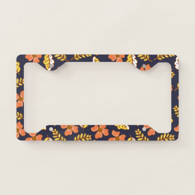 Warm Falling Autumn Leaves with Flowers License Plate Frame (Front)