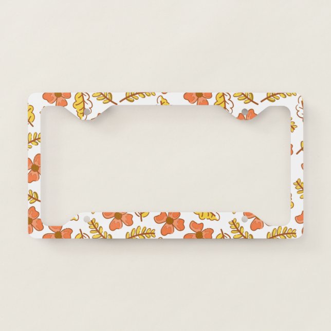 Warm Falling Autumn Leaves with Flowers License Plate Frame (Front)