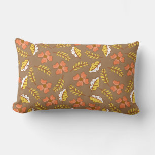 Warm Falling Autumn Leaves with Flowers Lumbar Pillow
