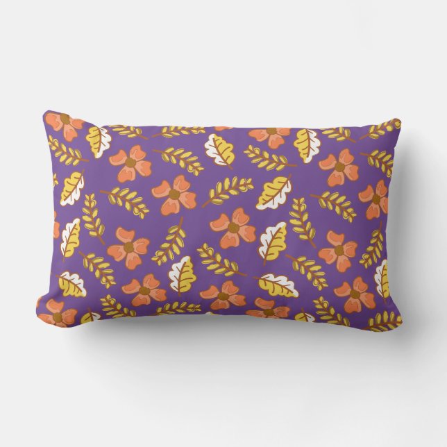 Warm Falling Autumn Leaves with Flowers Lumbar Pillow (Front)