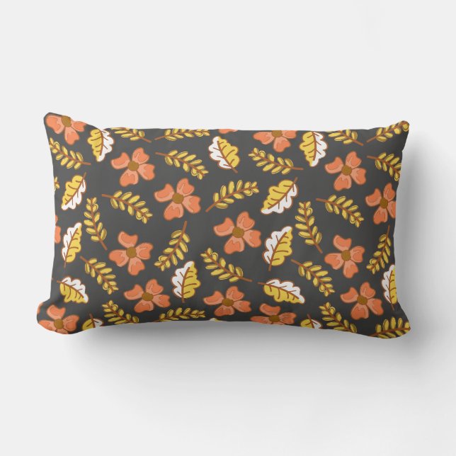 Warm Falling Autumn Leaves with Flowers Lumbar Pillow (Front)