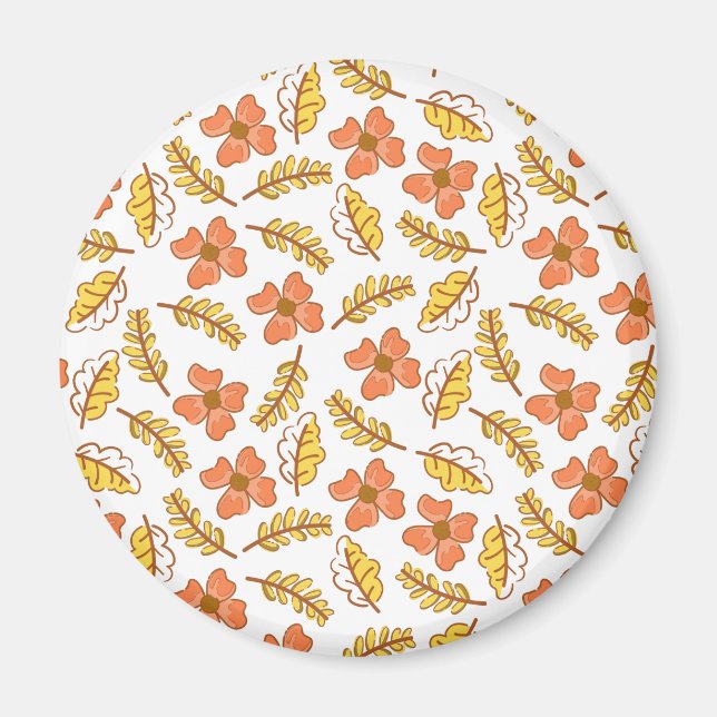 Warm Falling Autumn Leaves with Flowers Magnet (Front)