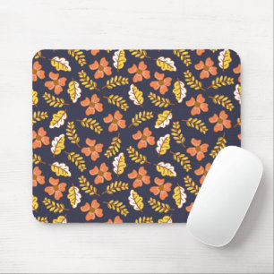 Warm Falling Autumn Leaves with Flowers Mouse Pad