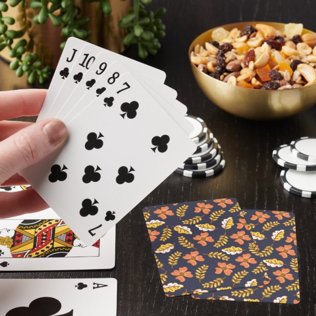 Warm Falling Autumn Leaves with Flowers Poker Cards (In Situ)