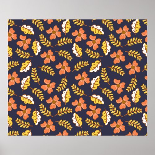 Warm Falling Autumn Leaves with Flowers Poster