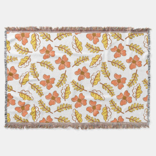 Warm Falling Autumn Leaves with Flowers Throw Blanket