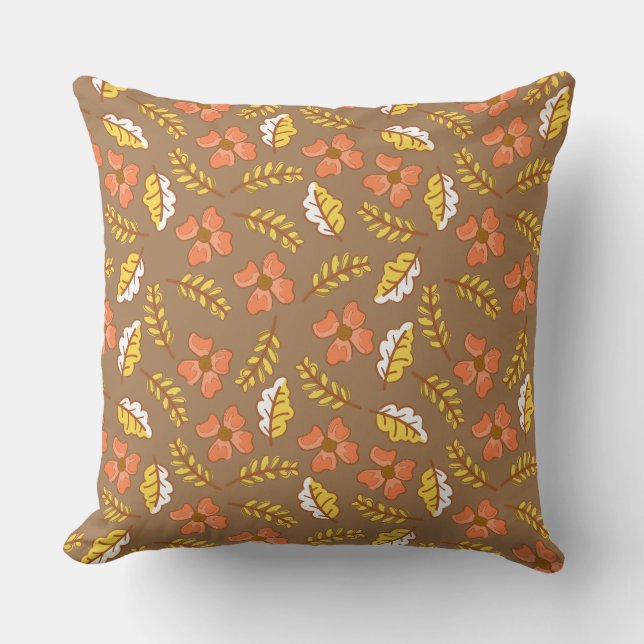 Warm Falling Autumn Leaves with Flowers Throw Pillow (Front)