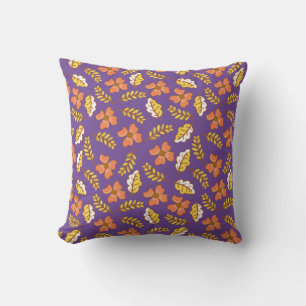 Warm Falling Autumn Leaves with Flowers Throw Pillow