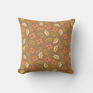 Warm Falling Autumn Leaves with Flowers Throw Pillow