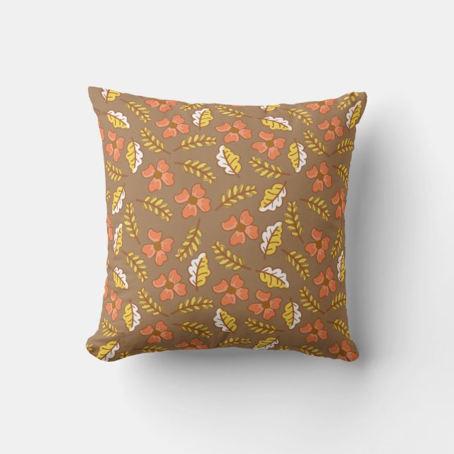 Warm Falling Autumn Leaves with Flowers Throw Pillow (Front)