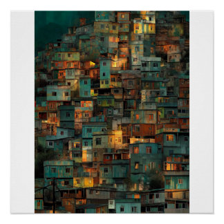 Warm Favela Hillside at Dusk Cozy Urban Landscape  Poster