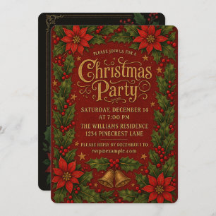 Warm & Festive Vintage Christmas Party Invitation