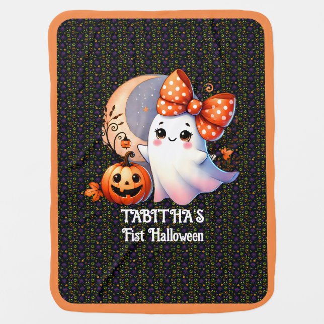 Warm First Halloween Add Name Baby Blanket (Front)