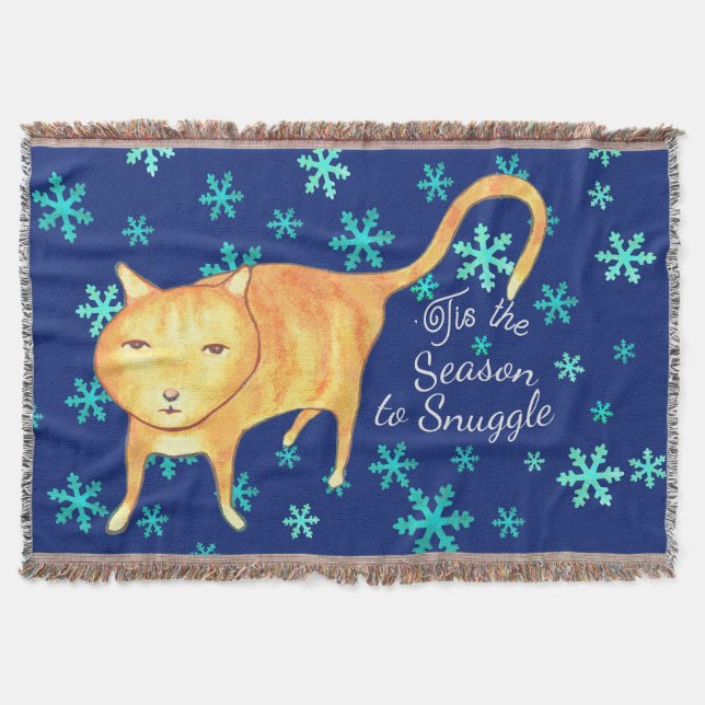 Warm Fuzzies & Winter Flurries Christmas Cat Throw Blanket (Front)