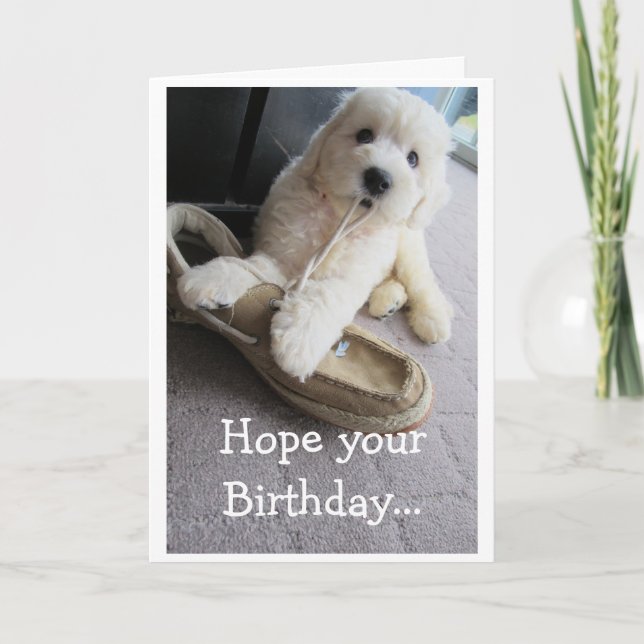 Warm Fuzzy Birthday, Cute Goldendoodle pup Humor Card (Front)