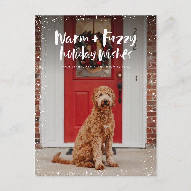 Warm fuzzy wishes holiday pet photo postcard (Front)