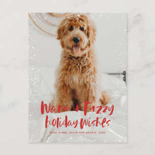 Warm fuzzy wishes holiday pet photo postcard