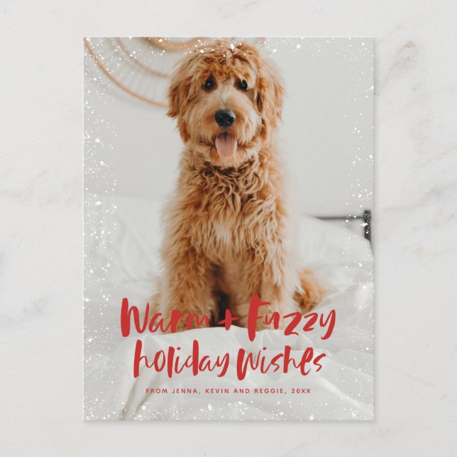 Warm fuzzy wishes holiday pet photo postcard (Front)