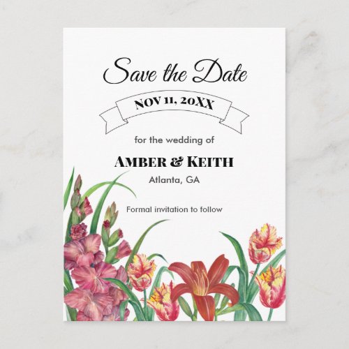 Warm Gladioli Tulip Lily Wedding Save The Date Announcement Postcard