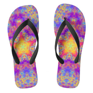 Warm Glow Star Bright Color Swirl Kaleidoscope Art Flip Flops